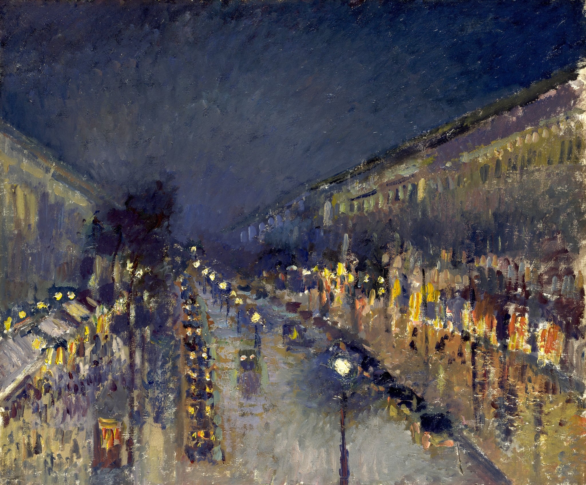 Boulevard Montmartre at Night by Camille Pissarro