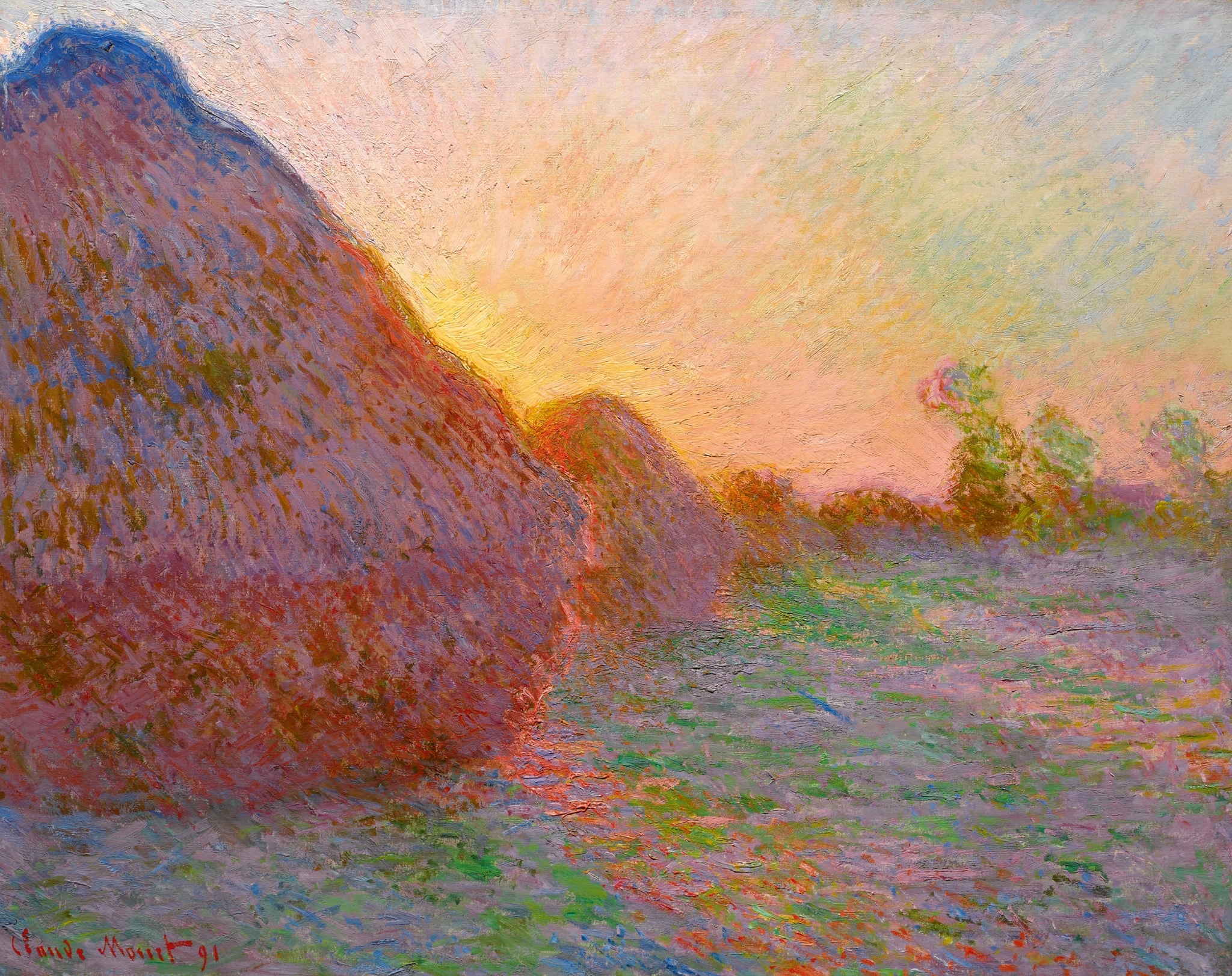 Haystacks Series by Claude Monet | Light, Time & Atmosphere by Claude Monet (unknown year) featuring Grainstacks (Haystacks), Setting Sun Wedge, Cobalt Rim, Chromatic Field Mosaic