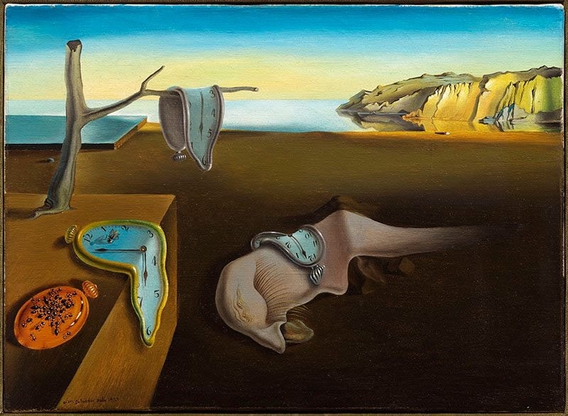 The Persistence of Memory by Salvador Dali (1931) featuring Closed hard pocket watch