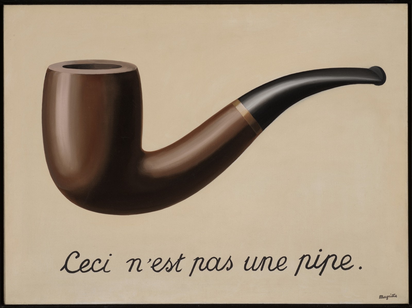 Click numbered symbols to learn about their meaning This is Not a Pipe by Rene Magritte (1929) featuring Painted pipe, French caption “Ceci n’est pas une pipe”, Terminal period, Blank beige ground