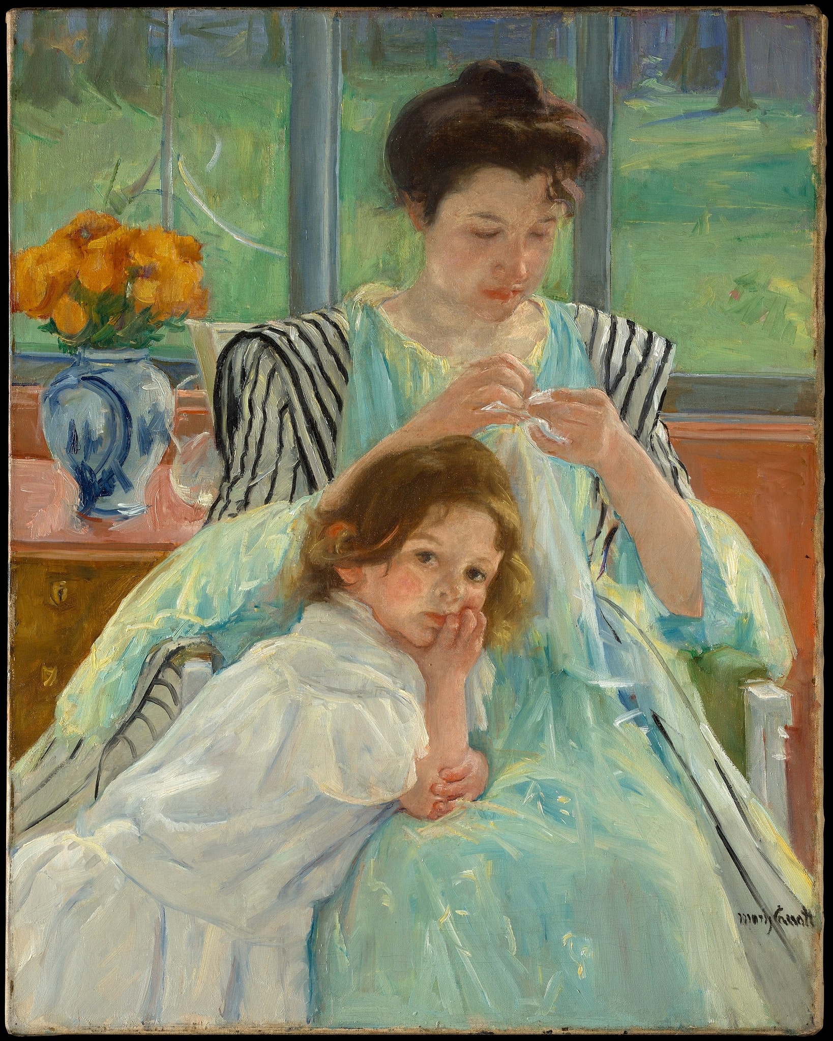 Click numbered symbols to learn about their meaning Young Mother Sewing by Mary Cassatt (1900)