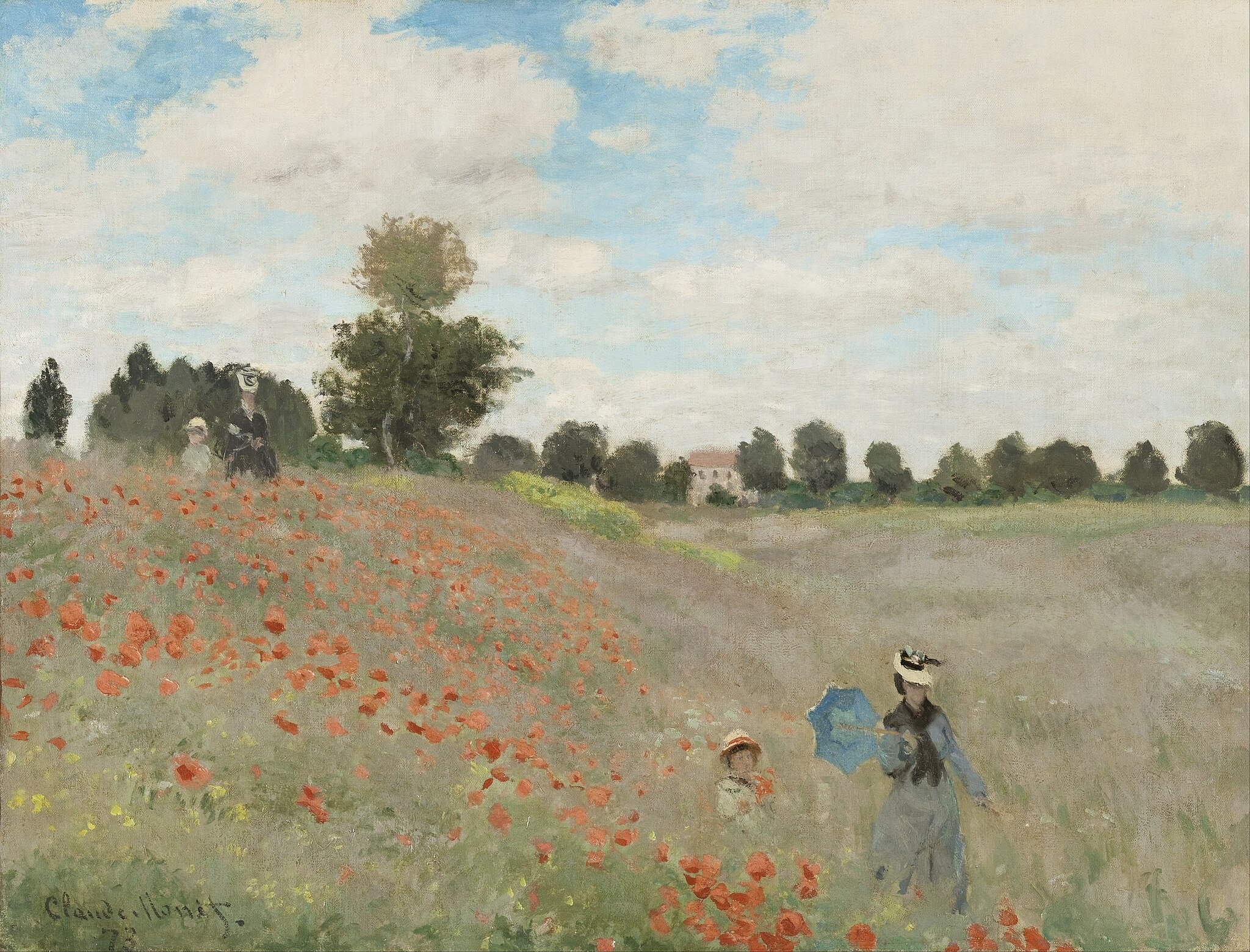Click numbered symbols to learn about their meaning Poppy Fields near Argenteuil by Claude Monet (1873) featuring Blue parasol, Diagonal embankment (slope)