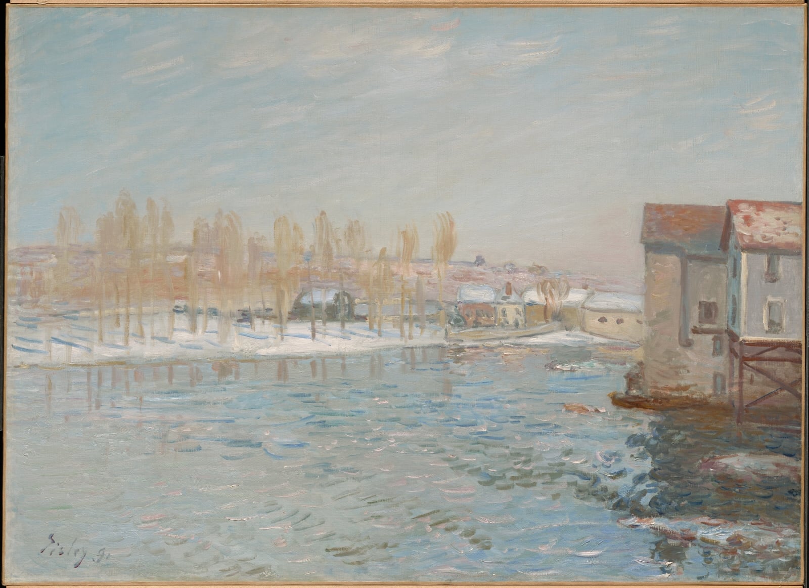 The Loing and the Mills of Moret, Snow Effect by Alfred Sisley