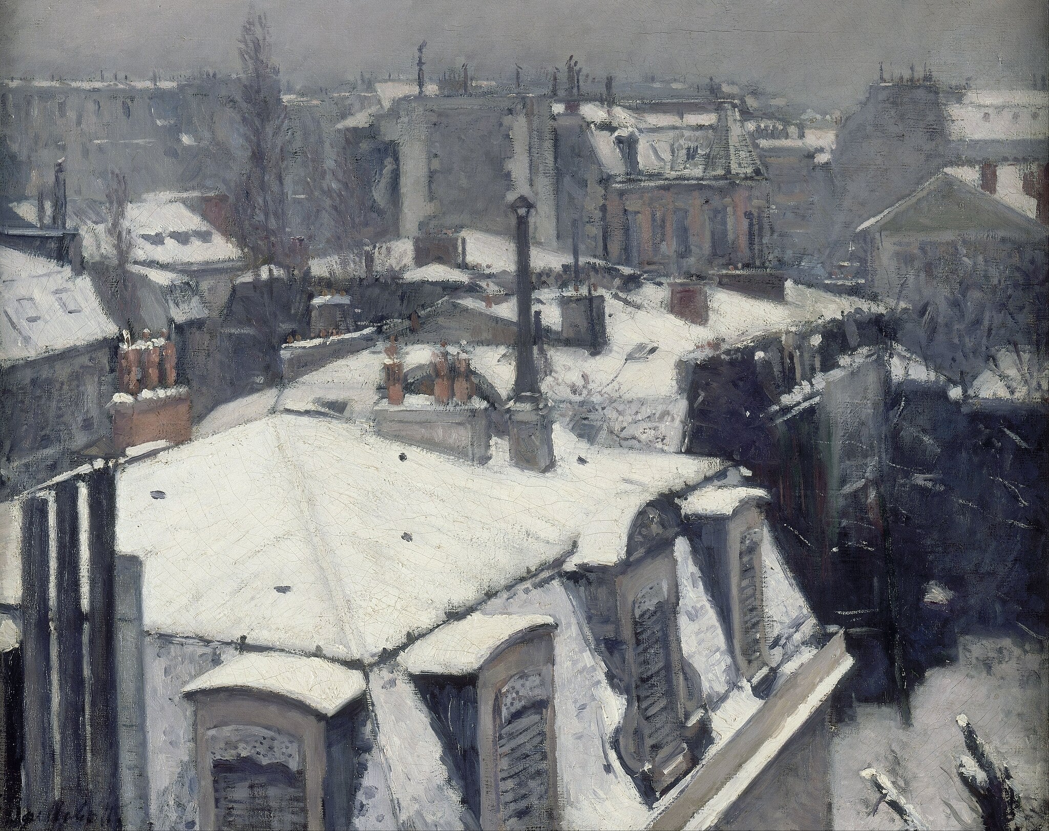 View of Rooftops (Effect of Snow) (Vue de toits, Effet de neige) by Gustave Caillebotte