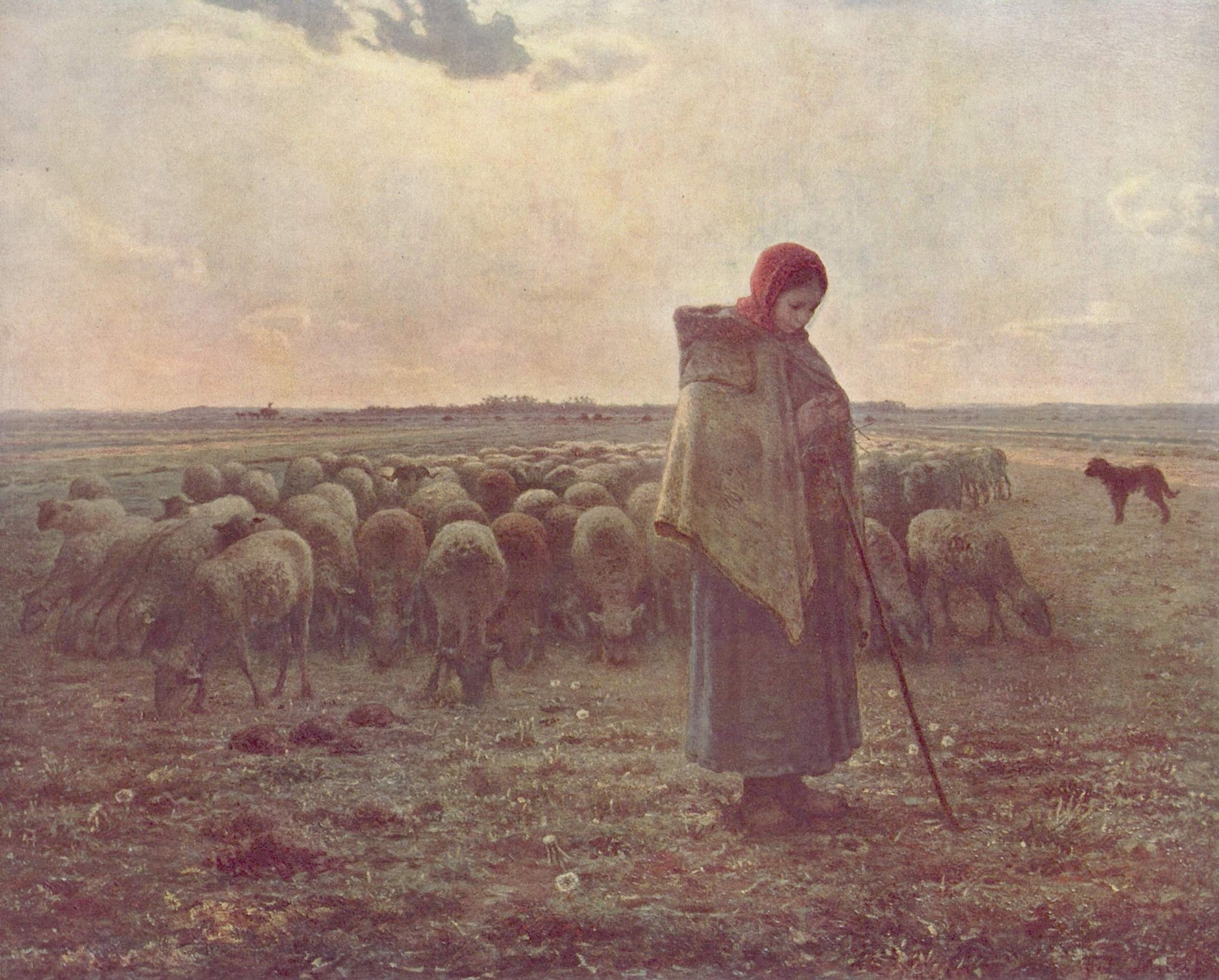 Shepherdess with Her Flock by Jean-Francois Millet