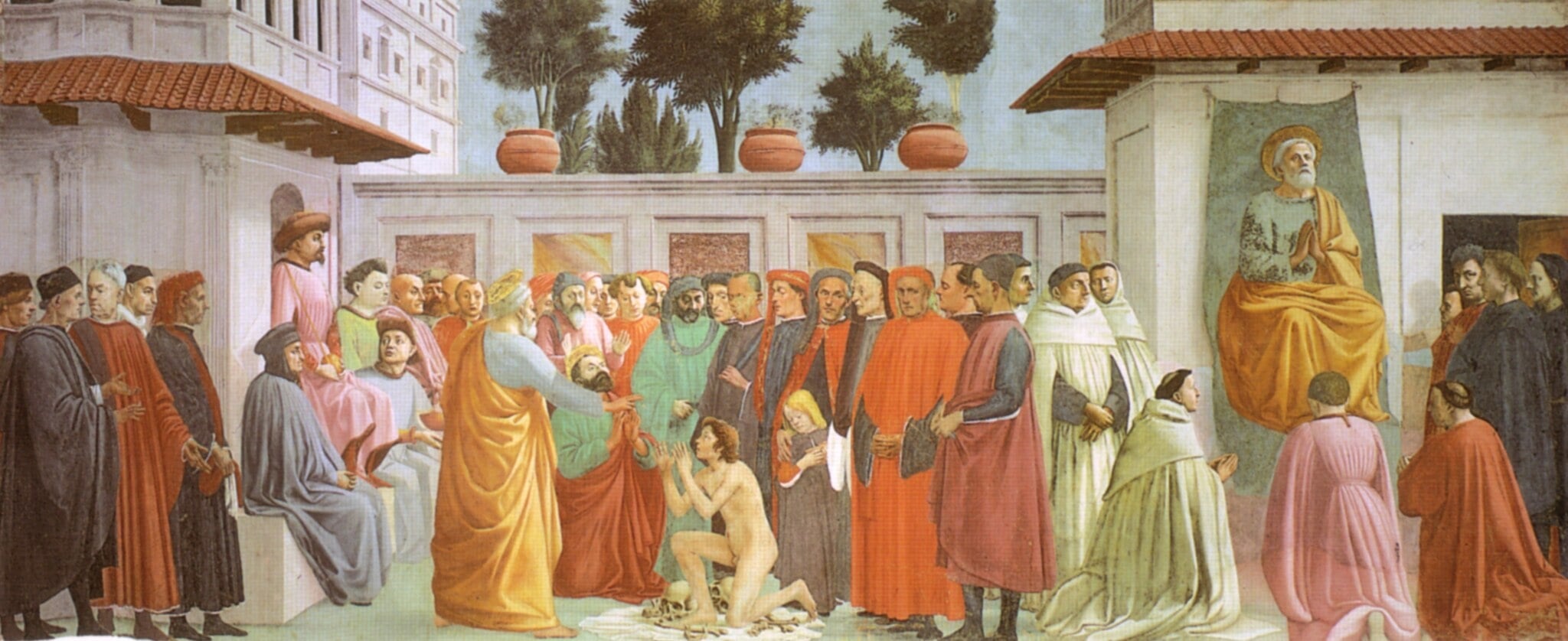 Raising of the Son of Theophilus and St Peter Enthroned by Masaccio